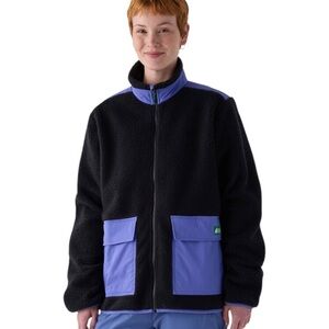 Large MEC Classic Berber Fleece Full Zip Unisex Jacket Coat Layer Black 90s